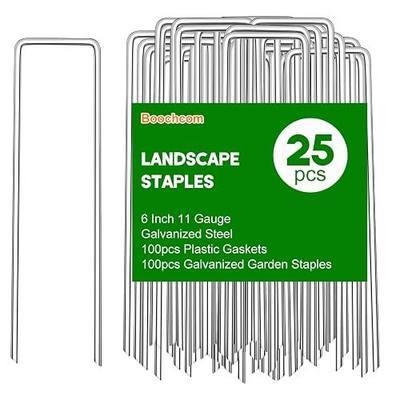 Garden Staples Set, 6Inch 11 Gauge 25pcs Galvanized Ground Nails, Anti-Rust,U-Shaped Lawn Spikes, 3mm Landscaping Fabric Pins for Weed Barrier, Groud Cover, Artificial Grass