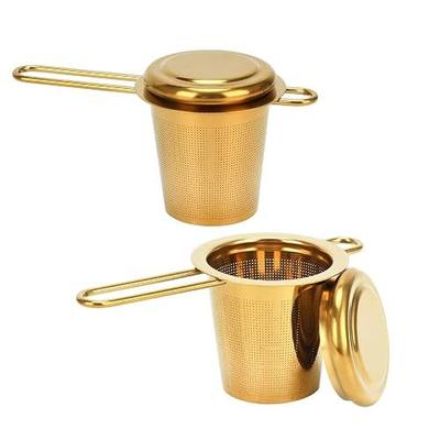 2pcs Tea Infuser, Stainless Steel Tea Strainer Fine Mesh Tea Diffuser with Double Long Handles Loose Leaf Tea Steeper for Mugs Cups Teapots (Gold)