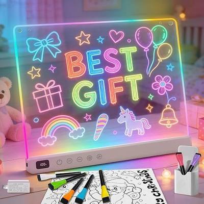 Rechargeable LED Drawing Board for Kids,16" Large Glow Doodle LED Note Board with 13 Light Modes,Neon Light Up Drawing Tablet with Stand,Creative Birthday Gifts for Girls Boys Age 3-12 (White)