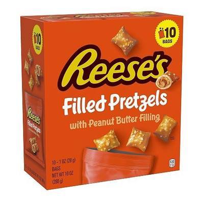 Reese's Filled Pretzels, Peanut Butter Pretzel Nuggets, Crunchy, Ready to Eat, Sweet and Salty Snack, 1 oz Bags (10 Count)
