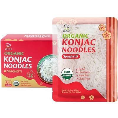 Soeos Organic Konjac Noodles, Spaghetti, 9.5oz (270g), 6 Packs, Kosher, Sugar Free, Gluten Free, Low Calorie, Low Carb Pasta, Shirataki Noodle