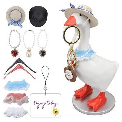 Desk Mini Goose Key Holder 7 inch with 4 set Outfits, Housewarming Gifts | Desktop Magnetic small Proch Goose Resin Statue, Cute Figurines Keychain Hanging, Table Decor for Home house Office Bedroom