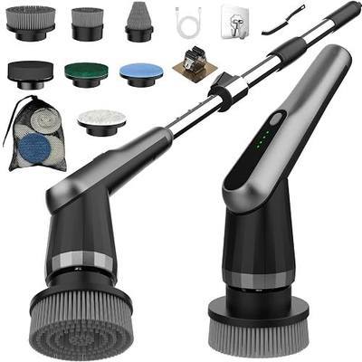 Electric Spin Scrubber, Cordless IPX7 Waterproof Dual Speed Shower Scrubber | with Adjustable Long Handle, 7 Replaceable Brush Heads for Bathroom, Bathtub, Tile Floor, Toilet, Kitchen & Car