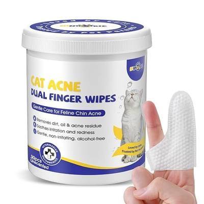 Cat Chin Wipes, Dual-Finger Cleaning Pads, Unscented, 30 Count | Plant-Based Formula for Gentle Daily Grooming | Soft Wipes Help Clean Visible Chin Dirt and Buildup Around the Mouth and Nose
