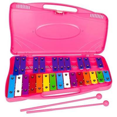 Glockenspiel Xylophone - 25 Notes Colorful Metal Keys with Mallets, Percussion Educational Musical Instrument, Pink