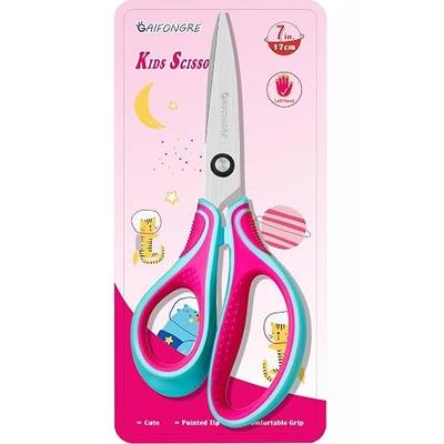 7" Real Left-Handed Kids Scissors for Ages 8+, Pointed Tip Stainless Steel Blade, Ergonomic Soft Grip, Great for School Classroom, DIY Art, Scrapbooking & Craft Projects