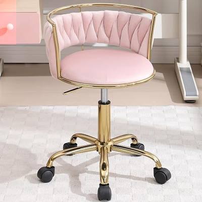 Pink Kids Desk Chair, Comfy Reading Study Chairs, Swivel Rolling Girls Desk Chairs for Kids Bedroom, Armless Teens Computer Desk Chair, Velvet Ergonomic Office Chairs for Gifts/Dorm, Pink