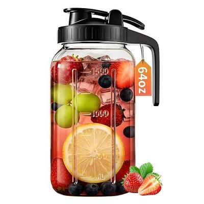 64 oz Mason Jar Pitcher with Lid, Airtight & Leakproof Glass Pitcher | 2 Quart (1/2 Gallon) Mason Jar with Pour Spout, Easy-Grip Handle, Wide Mouth, Cold Brew and Breastmilk, Iced Tea, Sun Tea