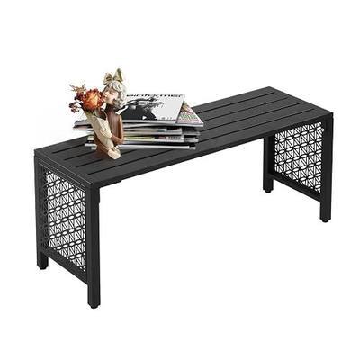 VINGLI 40in Outdoor Metal Bench, All-Weathe Backless Patio Bench with Slatted Seat&Floral Side Panels, Rust-Resistant Garden Bench, Weatherproof Outdoor Seating for Porch Entryway Backyard (Black)
