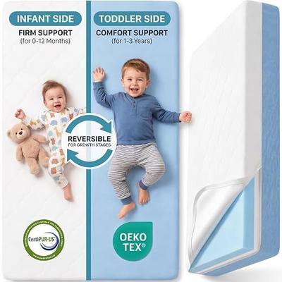 Dual Sided Baby Crib Mattress, 5 Inch Thick Soft & Firm Memory Foam Breathable Toddler Mattress, 4 in1 Standard Baby Bed Mattresses with Removable Washable Cover 52x27.6x5 - Blue