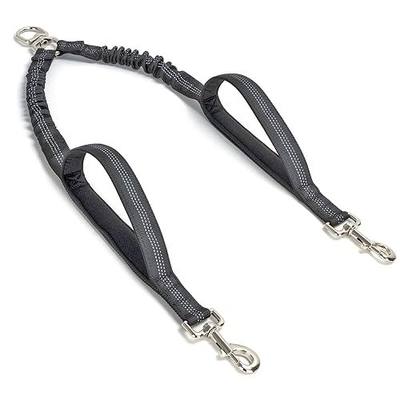 Dual Dog Leash Coupler, Double Control Padded Handles for 2 Dogs, Heavy Duty No Tangle Reflective Splitter Dog Leash Extension, for Medium Large Dogs Walking- Black