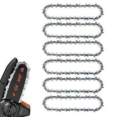 6 Pack 4 Inch Chainsaw Chain 1/4" Pitch .043" Gauge 28 Drive Links | Semi-Chisel Chain Saw Chains for Oregon, Stihl, Husqvarna, Poulan, Craftsman, Greenworks and More Chainsaw Brands
