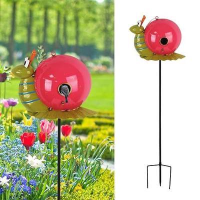 37" Bird Houses for Outside, Outdoor Metal Snail Birdhouse with Hanging String & Poles for Patio, Yard, Garden