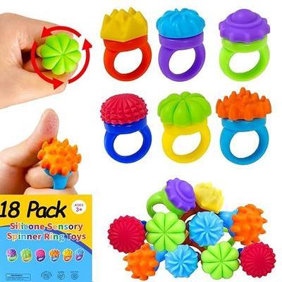 Sensory-Toys-Fidget-Rings-for Kids: 18 Pcs Fidget Toys Finger Spinner Rings for Teens with Autism Anxiety ADHD Relief - Quiet Textured Silicone Fidgets for Classroom Prizes Party Favors Goodie Stuffer