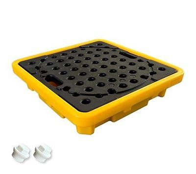Heavy-Duty Modular Spill Containment Pallet for 55 Gal Drum | Low-Profile Leak-Proof Platform with 11.35 Gallon Sump & Removable Grating | 1102 lbs Capacity,Chemical Resistant LDPE,Stackable