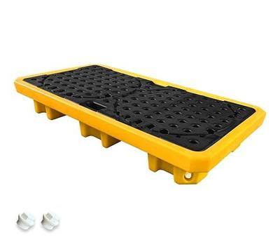 2 Drum Spill Containment Pallet Platform with Drain 18.5 Gallon Sump 51.2x27.2x5.9in 2645 lbs Load Capacity Forkliftable Low Profile Spill Pallet LDPE Containment Tray for Industrial Storage