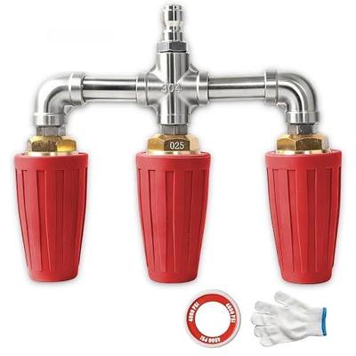 Triple Turbo Nozzle Pressure Washer, Triple Pressure Washer Nozzle, 360° Rotating 4000 PSI Turbo Nozzle with 1/4" Quick Connector 2.0 Orifice, 304 Stainless Steel for Driveway/Deck Clean(Red)