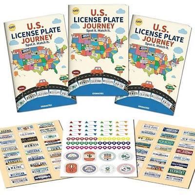 US License Plate Journey Educational Game, State Geography Learning Activity Book with Stickers, Road Trip Matching Game