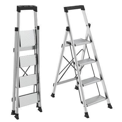 HBTower 4 Step Ladder, Lightweight Aluminum Folding Step Stool | Anti-Slip Wide Pedal, 330lbs Capacity Step Ladder for Household Kitchen Office, Silver