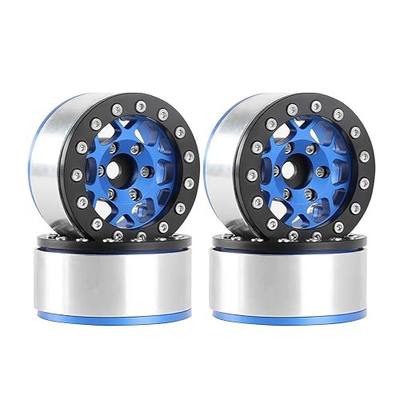 4PCS 1.55 Inch Aluminum Alloy Metal Beadlock Wheel Rim Hubs Replacement Accessory for 1/10 RC Crawler Car Upgrade Parts for Axial SCX10 D90 TF2 CC01 UTB18 Tamiya 1.55" Tires (Blue)