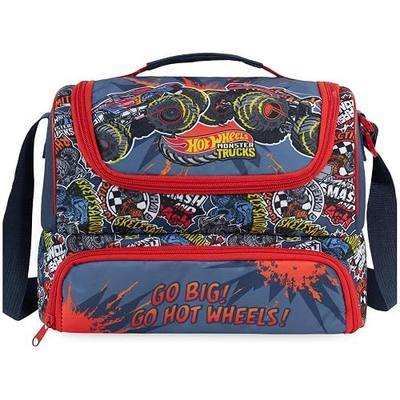 Get Trend Hot Wheels Monster Truck Boys Insulated Lunch Bag | Dual Compartment Snack Bag for Kids, Reusable Cooler Bag with Handle and Straps for School, Picnic, Gifts for Boys