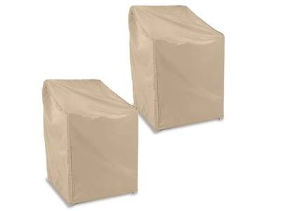Covermates Classic Outdoor Bar Chair Cover, Weather-Resistant Vinyl Bar-Height Patio Chair Protector with Elastic Hem and Mesh Vent for Outdoor Patio Furniture, 26W x 28D x 48H - Set of 2, Classic Tan