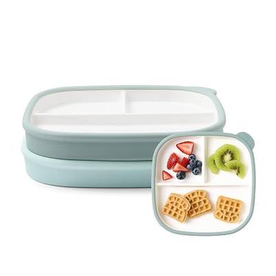 Ello Clean Start Ceramic Toddler Divided Plates, 2 Pack, Dewdrop/Grayed Jade