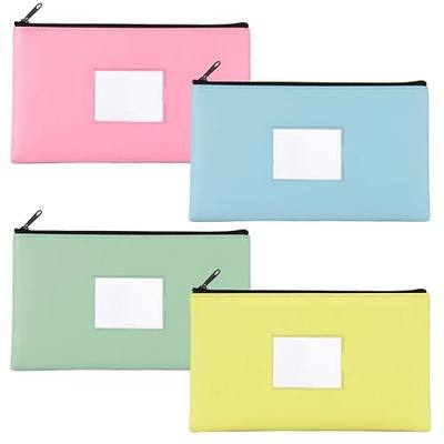 4 Pack Bank Deposit Bags With Zipper, Pu Leather, 11 x 6 In, Light Colors | Label Window, Water-Resistant PU Leather, Smooth Zipper, Holds Cash Checks Coin Bills Receipts, Home Office Travel Use