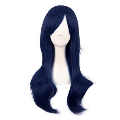 MapofBeauty 28 Inch Long Curly Hair Costume Cosplay Wig, Midnight Blue | 70 cm Wig, Women, Side Bangs, Fashion