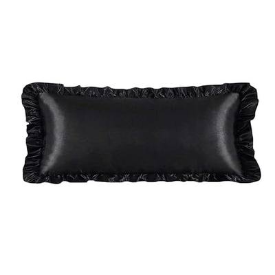 Q&J FABRIC CO. Ruffle Satin Pillow Cases Body Size, Ruffled Soft Cooling Silky Pillow Shams with Envelope Closure, Wrinkle Resistant Pillow Covers Room Decor Gifts, Black, 20x54 Inch (1 Pack)