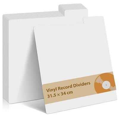 50 Pcs Vinyl Record Dividers for 12 Inch LPs, 12.4"x13.4" Sturdy Plastic Album Organiser Sheets with Index Tabs, Heavy Duty Reusable Blank White Separators for Record Rack (White)