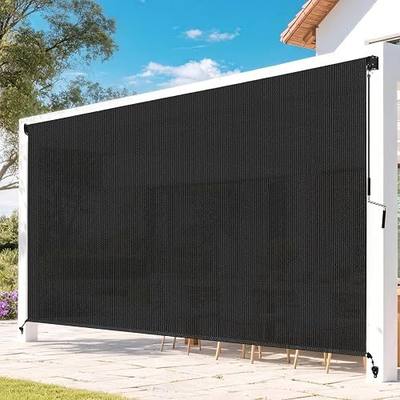 Outdoor Roller Shades for Patio, Black 10' W x 8' H Cordless Patio Shades Roll Up Outdoor Blinds with Splicing Design, 90% UV Protection for Porch Gazebo Pergola