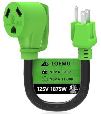 30 Amp to 110 Volt RV Power Adapter Cord 12 Inch, NEMA 5-15P to TT-30R Heavy Duty Dogbone with Handle, 3 x 10 Gauge 30Amp to 15Amp RV Adapter, ETL-Listed