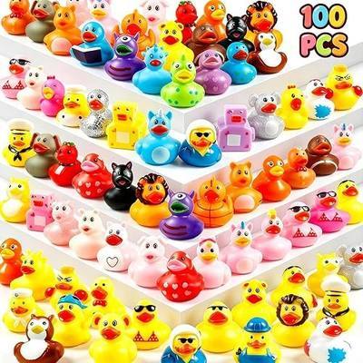 100 Pcs Rubber Ducks, Random Assortment Ducks Bulk for Jeeps Ducking, 2" Mini Rubber Duckies for Baby Toddler Bath Toys, Kids Pool Toys Birthday Gifts Party Favors