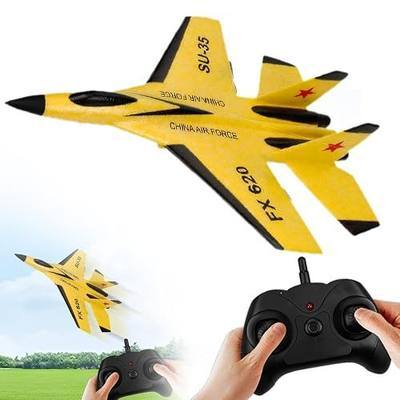 JUDUNA 2026 New Remote Control Airplane, Gravity Glider Foam RC Fighter 360° Remote Control Glider Airplanes with Lights Airplane Model (Yellow)
