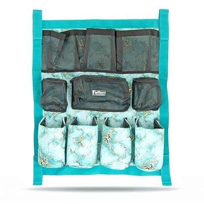 Jeffers Expression Trailer Door Horse Grooming Caddy, Easy Hang Portable Equestrian Organizer, Mesh Pockets, Zippered Compartment, Padded Pockets for Brushes, Water Bottle, Accessories - Bisbee Blue