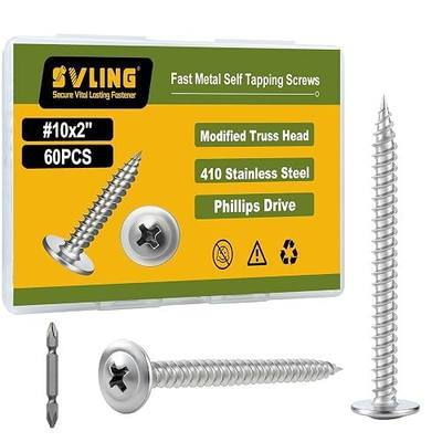 #10×2" Wood Screws Phillips Modified Truss Head Quick Metal,60Pcs Self Tapping Screws Stainless Steel 410,with Drive Bit