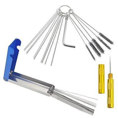 Carburetor Cleaning Kit – 13 Clean Line Set, 9 Cleaning Needles, 6 Nylon Brushes, Throttle Wrench & Pointed Pick, Stainless Steel Carbon Dirt Jet Remover Cleaner for Motorcycle, Chainsaw, Spray Guns