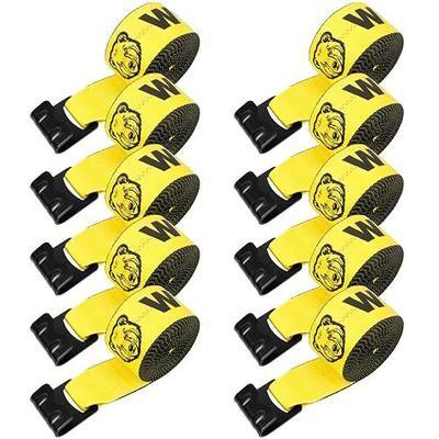 Winch Straps with Flat Hooks, Heavy Duty Tie Down Strap, 4 Pack | 18,000 lbs Breaking Strength, Truck Straps for Flatbed Trucks, Trailers, Cargo, Tree Saver, Yellow