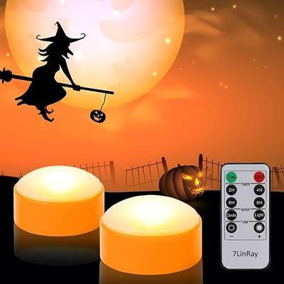 2 Pack Pumpkin Lights with Remote, Orange Jack-O-Lantern Led Pumpkin Lights | Battery Operated Flickering Flameless Candles for Halloween Pumpkin Decorations
