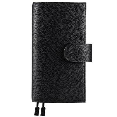 Leather Planner Cover for Hobonichi Weeks & Weeks Mega, Pebbled Genuine Leather Notebook Cover, Slim Planner Case with Pen Loop, Card Slots, Bookmarks & Back Pocket(Black)