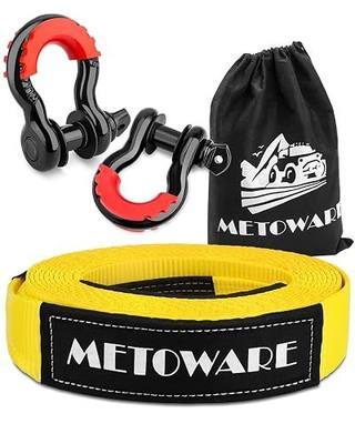 METOWARE Recovery Tow Strap Kit 3" x 20ft 35000 lbs Break Strength (Yellow) | Heavy Duty Recovery Strap, 3/4" D Ring Shackles (2pcs), Storage Bag Included, Off-Road Towing for SUV UTV ATV Truck