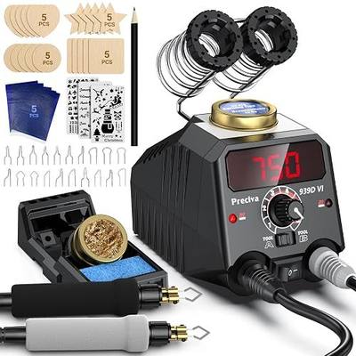 Preciva Wood Burning Kit, Wood Burning Pen 40W Adjustable Temperature 482°F ~ 1382°F, Wood Burning Tool Kit with 20pcs Soldering Tips & Digital Display Heat-Resistant Handle for Wood & Leather Crafts