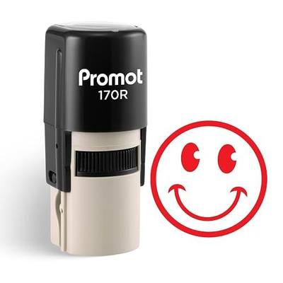Promot - Teacher Self-Inking Stamp, Round Rubber Stamp (Smiley Face Red) | Encourages Student Achievement, Makes Grading More Engaging, Motivates Classroom Participation, Fun Positive Feedback