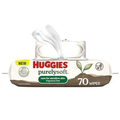 Huggies PurelySoft Baby Wipes, Unscented, Hypoallergenic, 70 Count