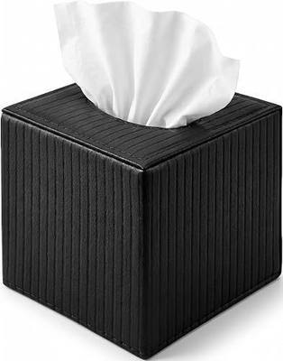 Black Square PU Leather Tissue Box Cover with Magnetic Bottom – Stylish Cube Holder for Napkins, Decorative for Bathroom, Living Room, Office, Car, Nightstand