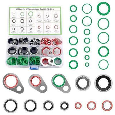 139PCS Professional AC O Ring Kit,30 Sizes Includes 54 Rubber O-Ring Assortment Kit with 85 Compressor Gaskets for Tight Seal,Durable AC Seal Kits for Car Accessories