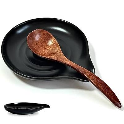 Spoon Rest for Stove Top, Ceramic Spoon Holder for Kitchen Counter | 6.2" Large Cooking Utensil Rest for Spatula, Spoon & Ladle, Kitchen Counter Decor for Pioneer Woman, Matte Black