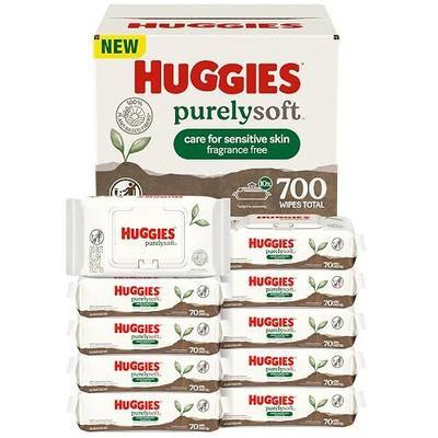 Huggies PurelySoft Baby Wipes, Unscented, Hypoallergenic, 700 Count (10 Packs of 70)