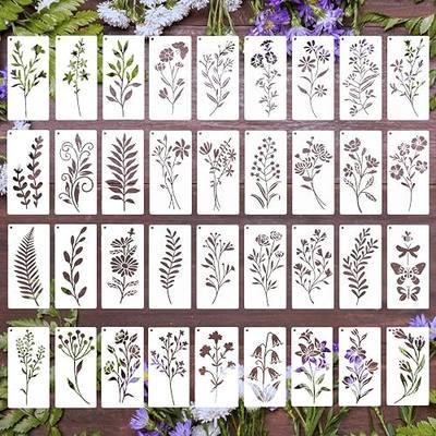 36 Pcs Wildflower Stencils for Painting on Wood & Canvas, 6x3 Inch Reusable Botanical Stencils, Plastic Floral Templates for Scrapbooking, Journals, DIY Art Crafts and Home Ornaments
